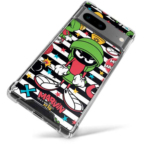 Looney Tunes Marvin the Martian Striped Patches Google Pixel 7a Clear Case
